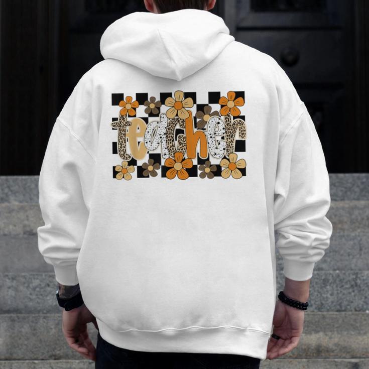 Teacher Appreciation Boho Floral Leopard Checkered Men Zip Up Hoodie Back Print, funny design
