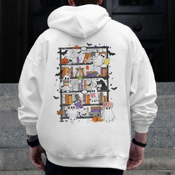 Teacher Library Ghost Reading Book Halloween Cat Men Zip Up Hoodie Back Print, funny design Teacher Library Ghost Reading Book Halloween Cat Men Zip Up Hoodie Back Print, funny design