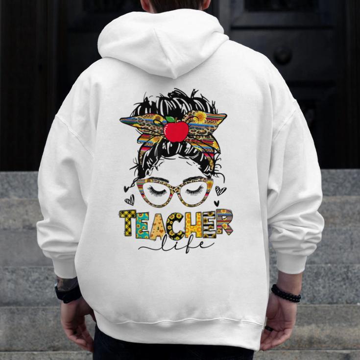 Teacher Life Messy Bun Glasses Leopard Sunflower Men Zip Up Hoodie Back Print, funny design Teacher Life Messy Bun Glasses Leopard Sunflower Men Zip Up Hoodie Back Print, funny design