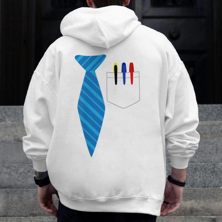 Teacher Tie & Pocket Protector Costume School Men Zip Up Hoodie Back Print, funny design