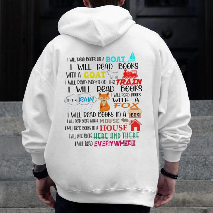 Teacher I Will Read Book On Boat Kids Women Bookworm Men Zip Up Hoodie Back Print, funny design