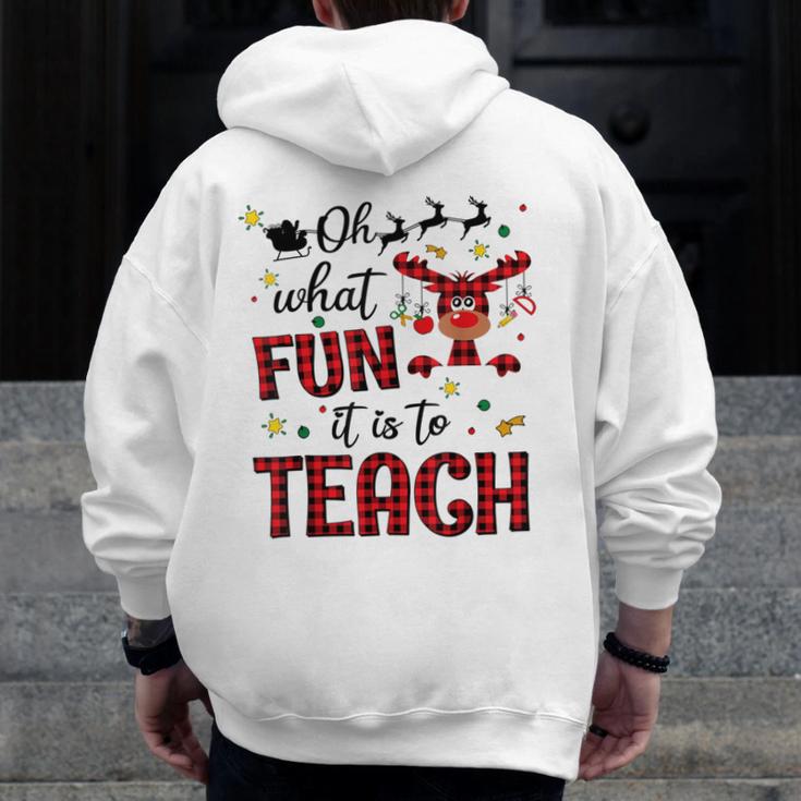 Teachers Oh What Fun It Is To Teach Cute Red Plaid Reindeer Men Zip Up Hoodie Back Print, funny design Teachers Oh What Fun It Is To Teach Cute Red Plaid Reindeer Men Zip Up Hoodie Back Print, funny design