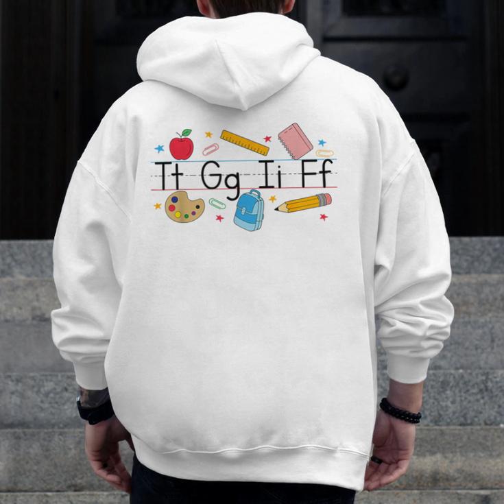 TGIF Teacher Alphabet Kindergarten Teacher Appreciation Men Zip Up Hoodie Back Print, funny design