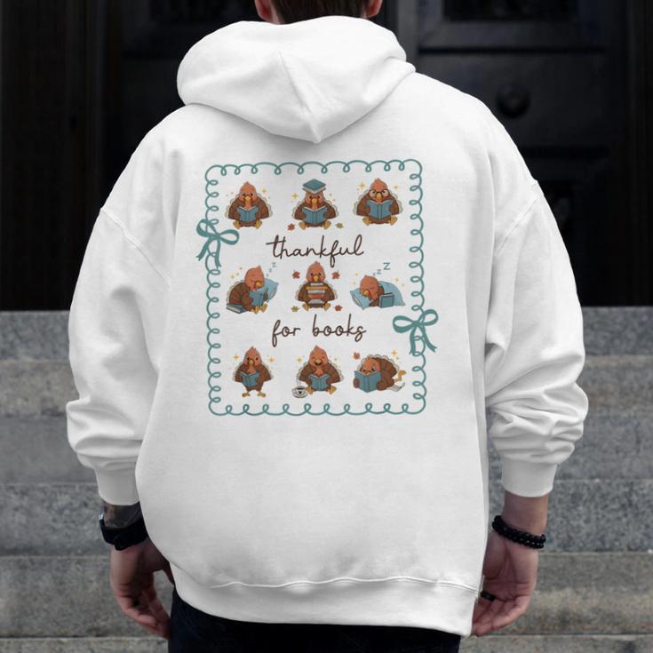 Thankful For Books Turkey Reading Book Lovers Fall Teacher Men Zip Up Hoodie Back Print, funny design