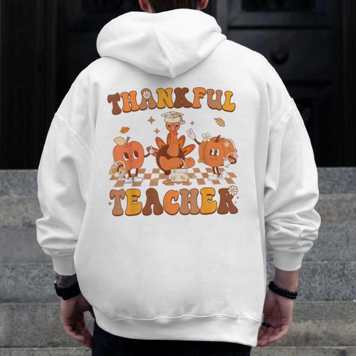 Thankful Teacher Retro Groovy Thanksgiving Fall Women Men Men Zip Up Hoodie Back Print, Groovy Teacher Gifts, funny design