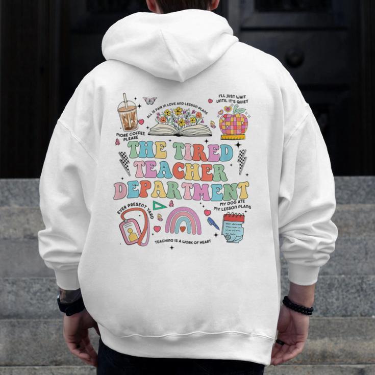 The Tired Teachers Department Retro Groovy Back To School Men Zip Up Hoodie Back Print, funny design The Tired Teachers Department Retro Groovy Back To School Men Zip Up Hoodie Back Print, funny design