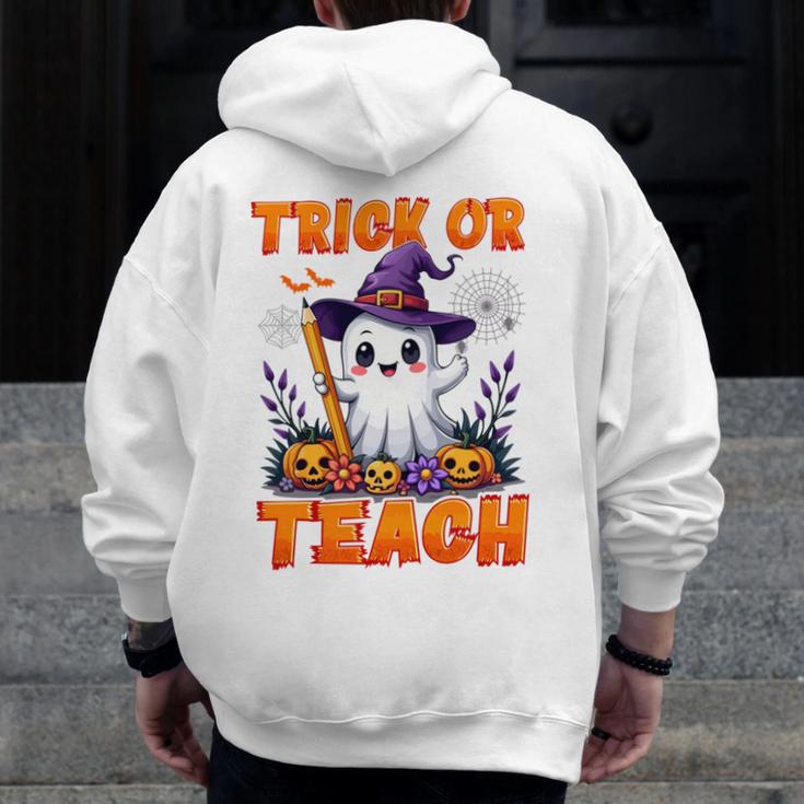 Trick Or Teach Teacher Halloween Ghost Pencil Floral Men Zip Up Hoodie Back Print, funny design Trick Or Teach Teacher Halloween Ghost Pencil Floral Men Zip Up Hoodie Back Print, funny design