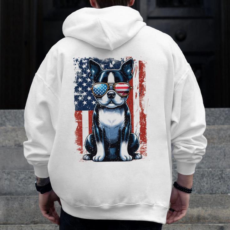 Vintage Boston Terrier Dog American US USA Flag Pets Dogs Men Zip Up Hoodie Back Print, American Boston Terrier Gifts, funny design