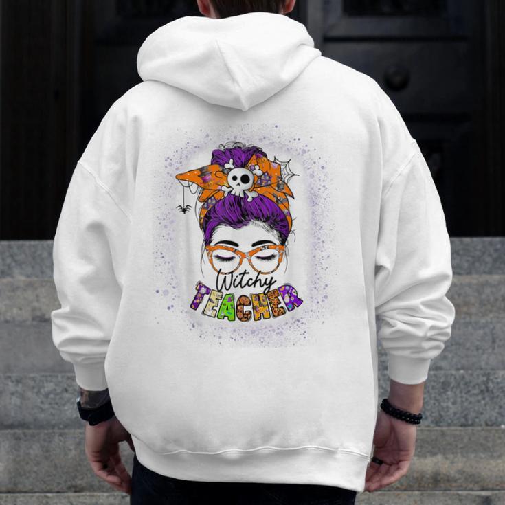 Witchy Teacher Halloween Messy Bun Teacher Bleached Men Zip Up Hoodie Back Print, funny design Witchy Teacher Halloween Messy Bun Teacher Bleached Men Zip Up Hoodie Back Print, funny design