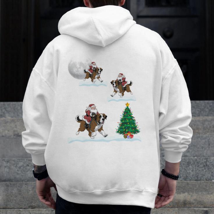 Xmas Lighting Tree Santa Riding Boston Terrier Christmas Men Zip Up Hoodie Back Print, Boston Terrier Christmas Gifts, Boston Terrier Riding Gifts, funny design