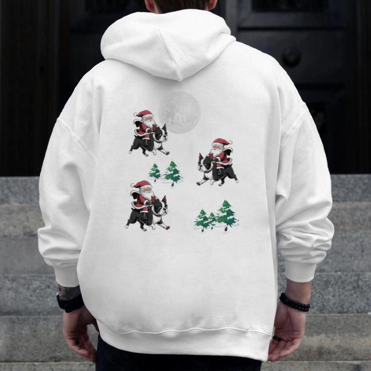 Xmas Tree Santa Riding Boston Terrier Christmas Men Zip Up Hoodie Back Print, Boston Terrier Christmas Gifts, Boston Terrier Riding Gifts, funny design