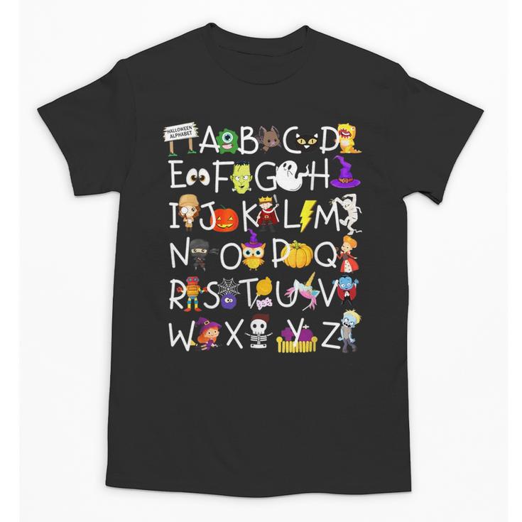 Alphabet ABCs Halloween Characters Kindergarten Teacher Kids Unisex T-Shirt, trending gift Alphabet ABCs Halloween Characters Kindergarten Teacher Kids Unisex T-Shirt, trending gift