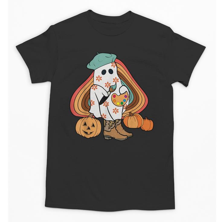 Art Teacher Painting Brushes Retro Pumpkin Ghost Artist Unisex T-Shirt