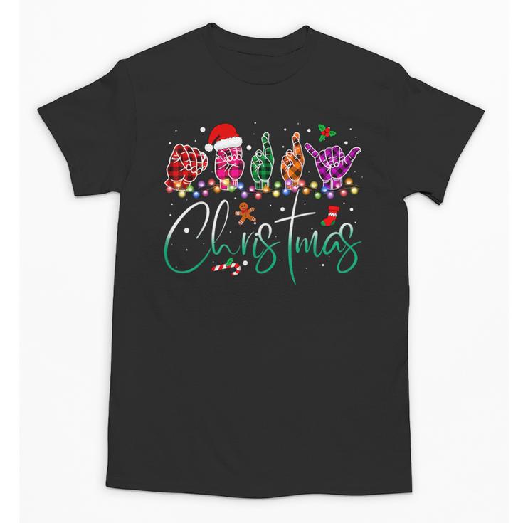 ASL Christmas Buffalo Plaid Teacher American Sign Language Unisex T-Shirt