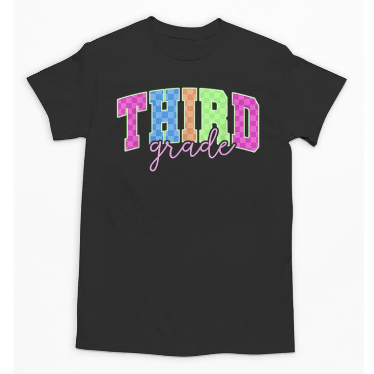 Back To School Neon Checkered Third Grade Colorful Teacher Unisex T-Shirt