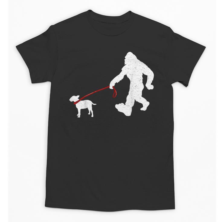 Bigfoot Walking With Bull Terrier Dog Unisex T-Shirt