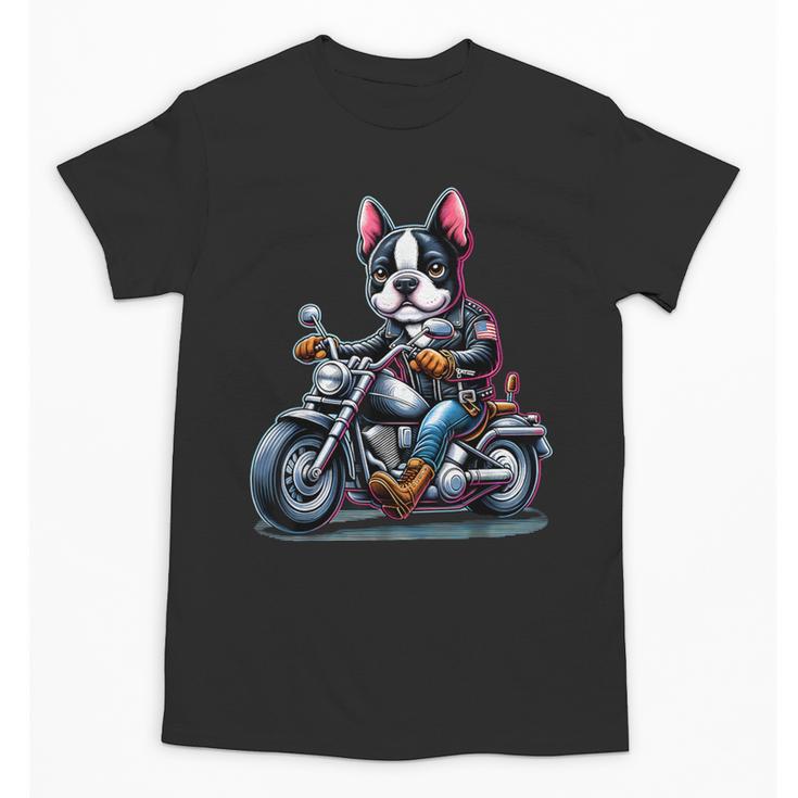 Biker Boston Terrier Dog Riding Motorbike Unisex T-Shirt