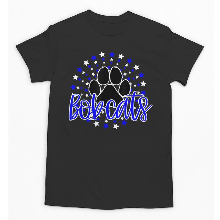 Blue Bobcats School Spirit Coquette Bow Mascot Teacher Unisex T-Shirt