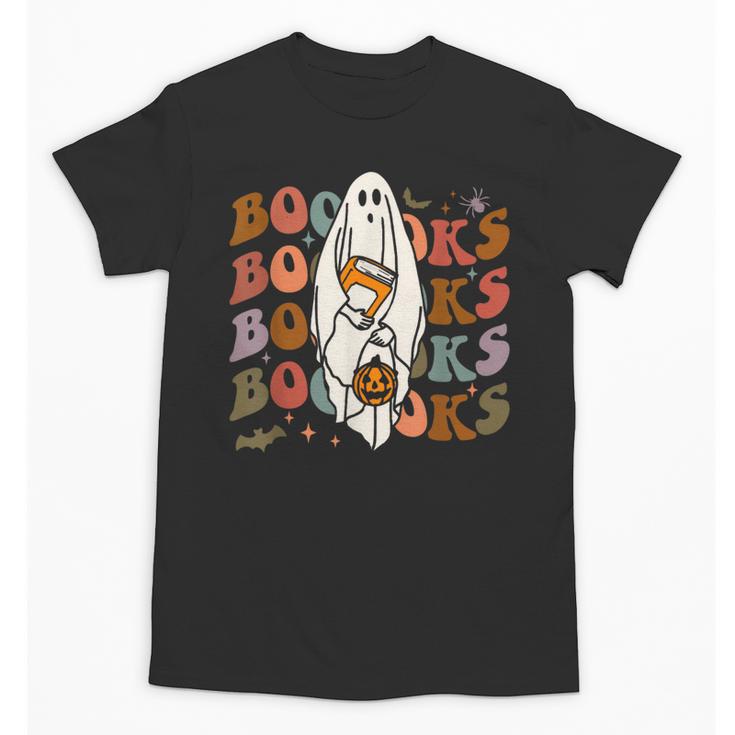 Booooks Ghost Halloween Groovy Vintage Teacher Book Reading Unisex T-Shirt