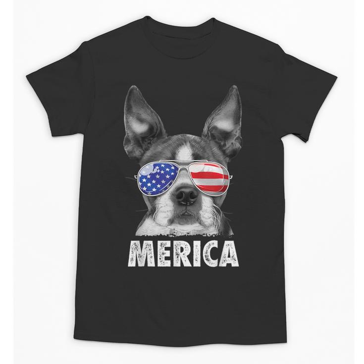 Boston Terrier 4th Of July Merica Men Women USA Flag Vintage Unisex T-Shirt