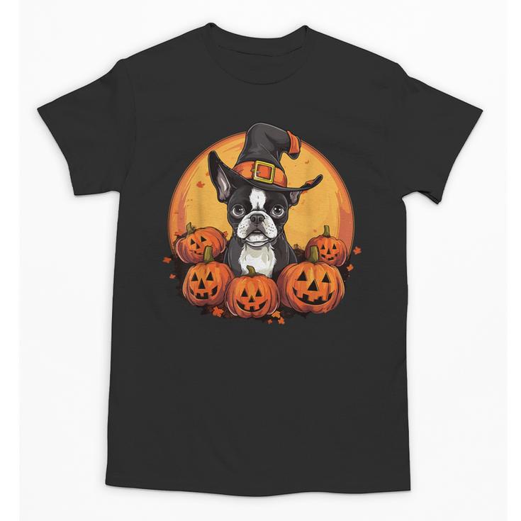 Boston Terrier Bostie Dog Breed Pet Halloween Pumpkins Unisex T-Shirt