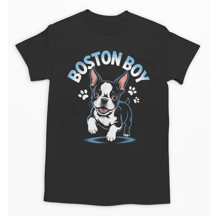 Boston Terrier Boy Cute Cartoon Dog Owner Pet Boston Terrier Unisex T-Shirt