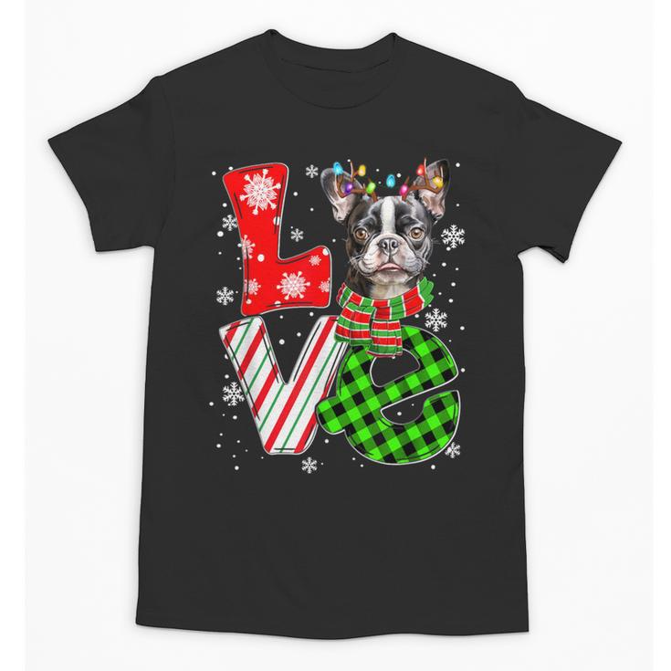 Boston Terrier Christmas Tree Lights Santa Dog Xmas For Men Women Kids Unisex T-Shirt