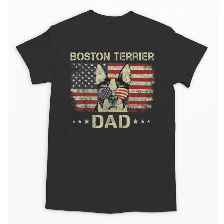 Boston Terrier Dad Dog Lovers American Flag 4th Of July For Women Men Unisex T-Shirt