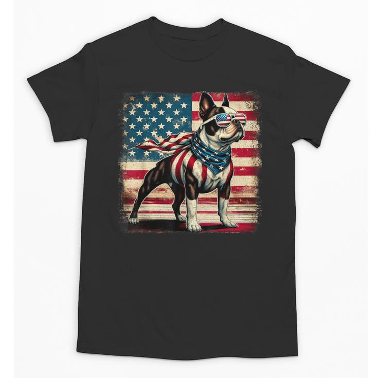 Boston Terrier Dog 4th Of July USA American Flag Patriotic Unisex T-Shirt
