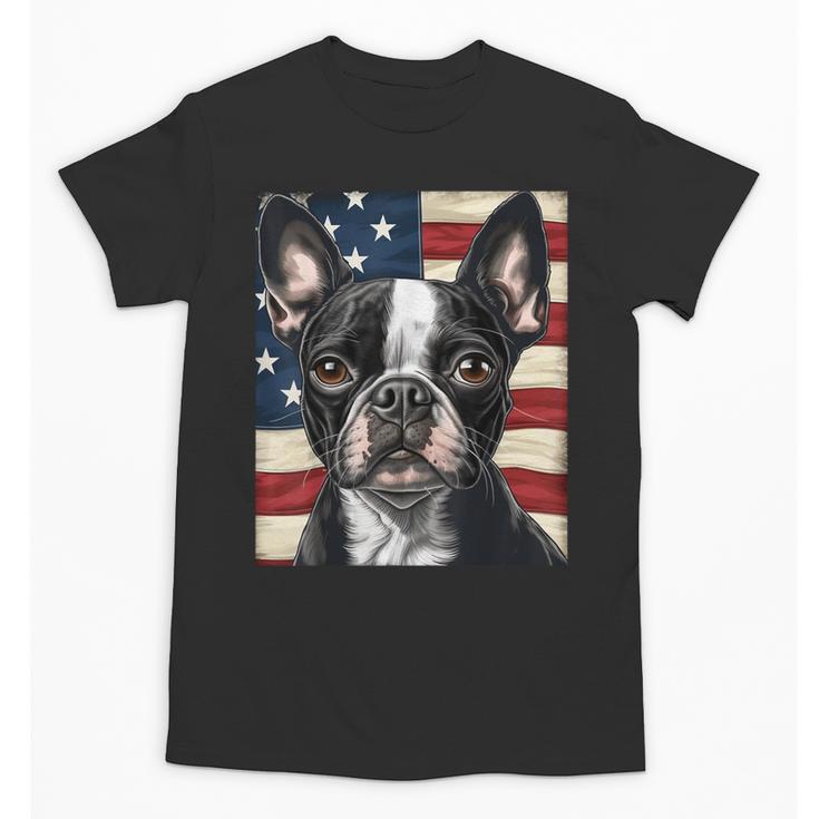 Boston Terrier Dog American Flag 4th Of July Patriotic Puppy Unisex T-Shirt
