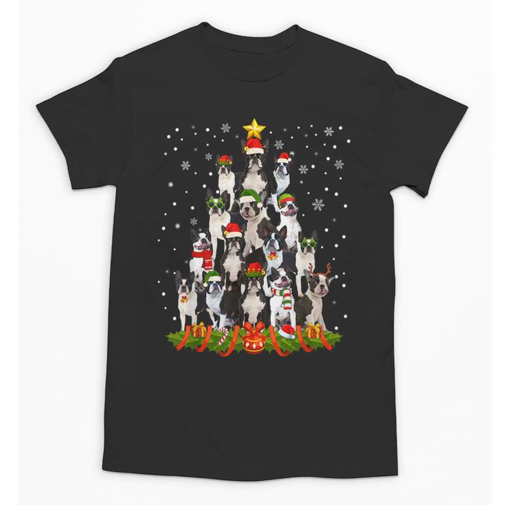 Boston Terrier Dog Christmas Tree Santa Hat Xmas Pajama Men Women Kids Unisex T-Shirt
