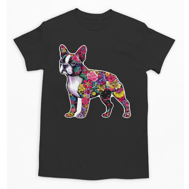 Boston Terrier Floral Dog Lover Vintage Distressed For Men Women Kids Unisex T-Shirt