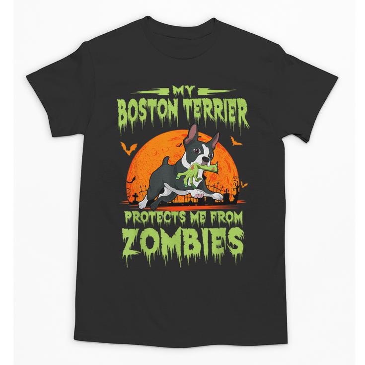 Boston Terrier Halloween Zombie American Gentleman Dog Lover Unisex T-Shirt, Boston Terrier Halloween Gifts, American Boston Terrier Gifts, trending gift