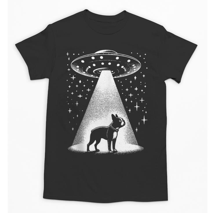 Boston Terrier Mom Dad Dog Alien UFO Unisex T-Shirt