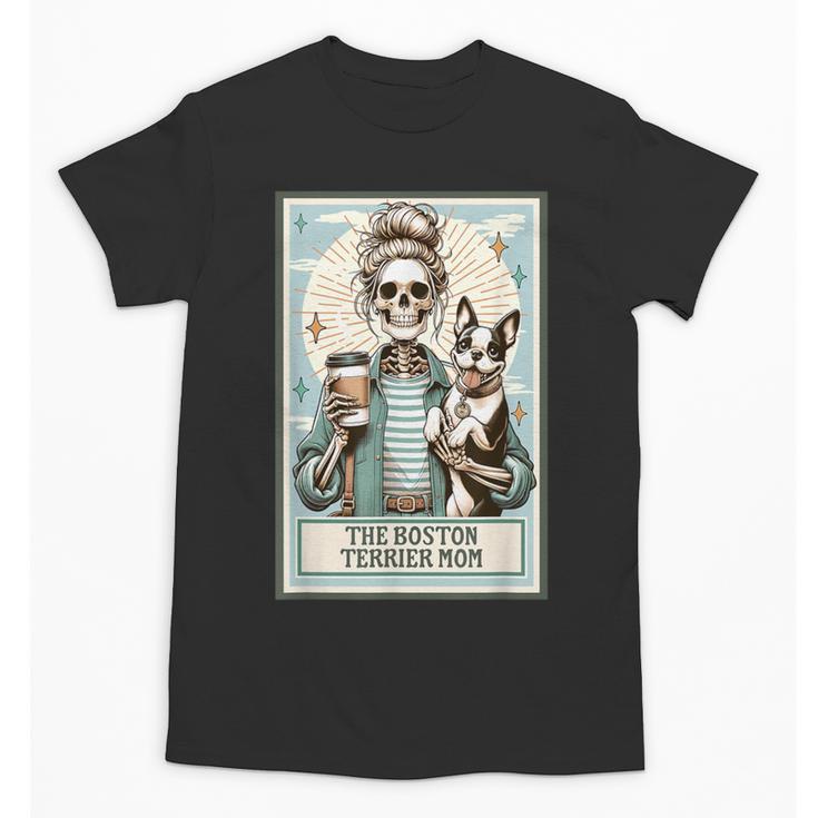 The Boston Terrier Mom Skeleton Spooky Season Halloween Unisex T-Shirt