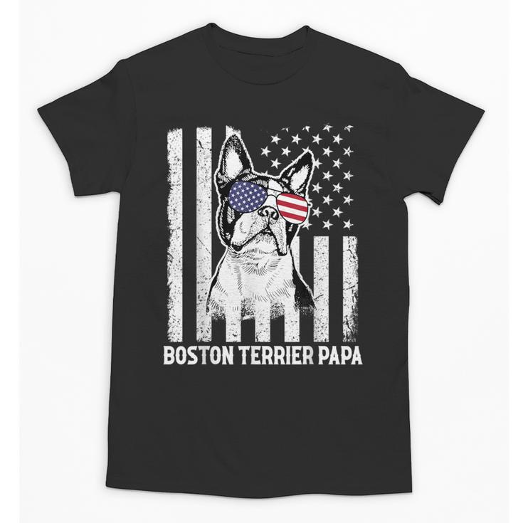 Boston Terrier Papa Cool Dog Lover USA American Flag Men Women Unisex T-Shirt