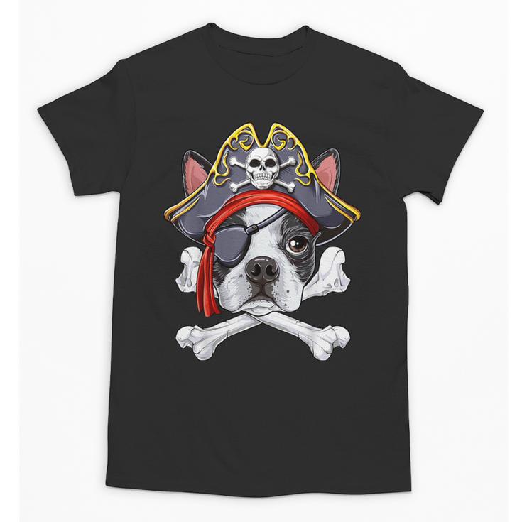 Boston Terrier Pirate T Shirt Jolly Roger Crossbones Skull Unisex T-Shirt
