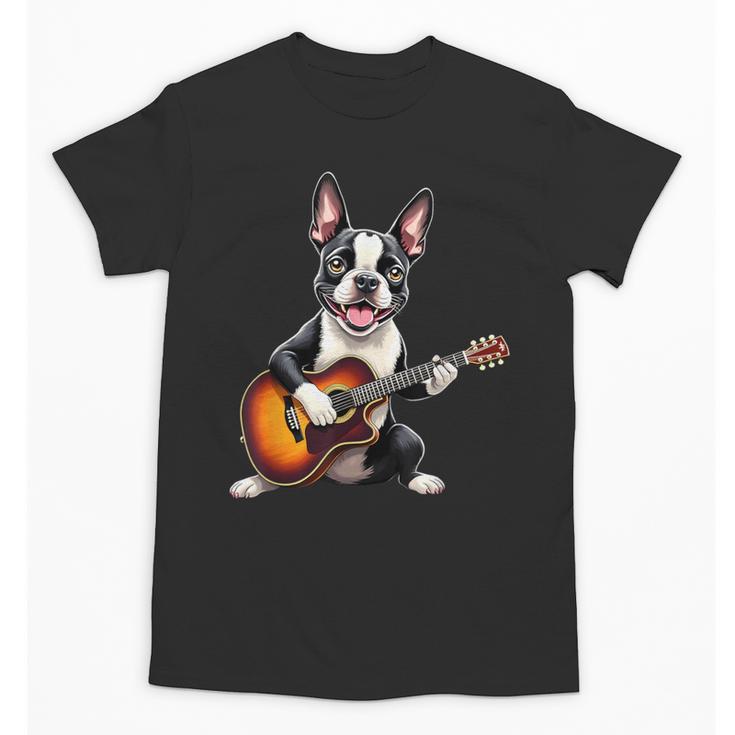 Boston Terrier Playing Guitar  Boston Terrier Unisex T-Shirt