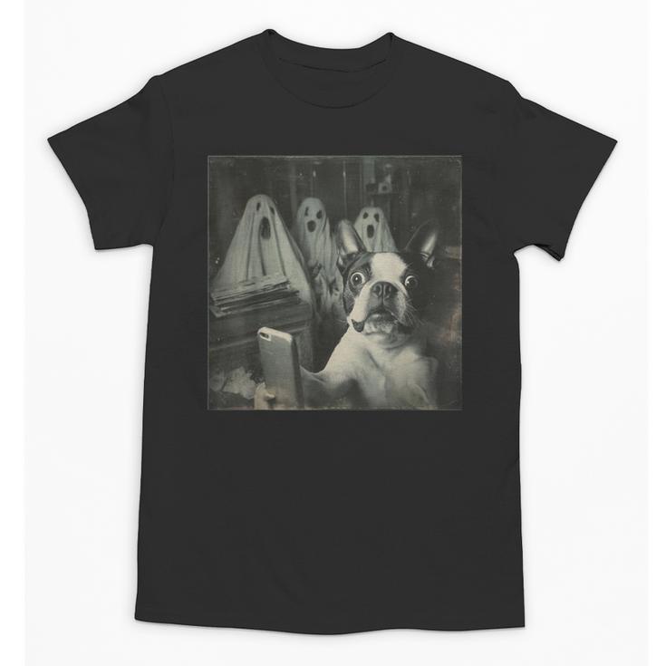 Boston Terrier Selfie With Ghosts Halloween Dog Lover Unisex T-Shirt