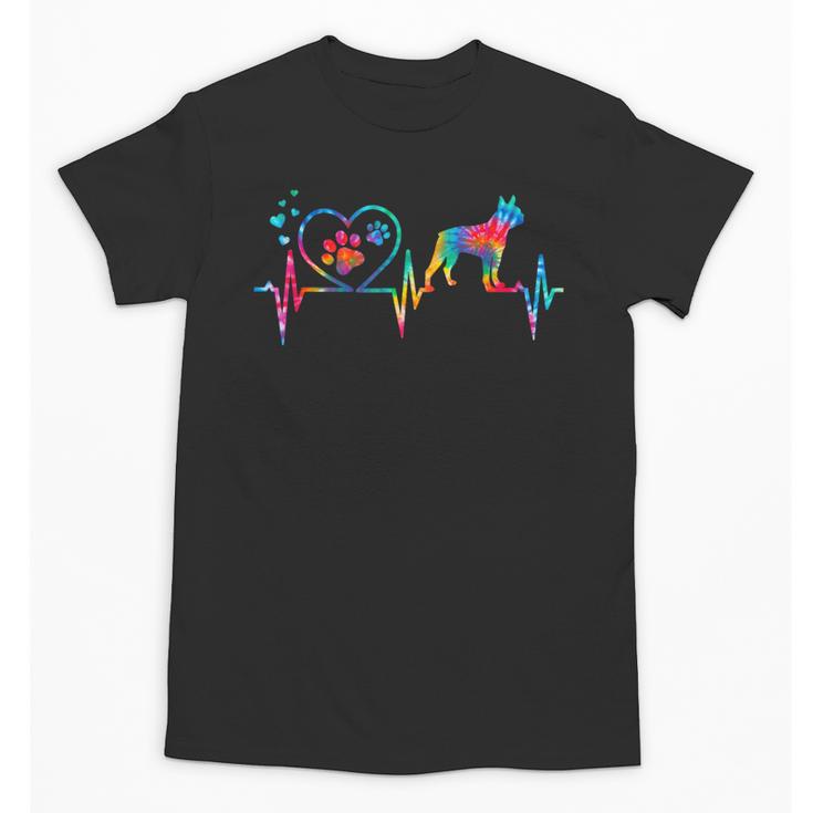 Boston Terrier Tie Dye Heartbeat Love Dog Men Women Unisex T-Shirt