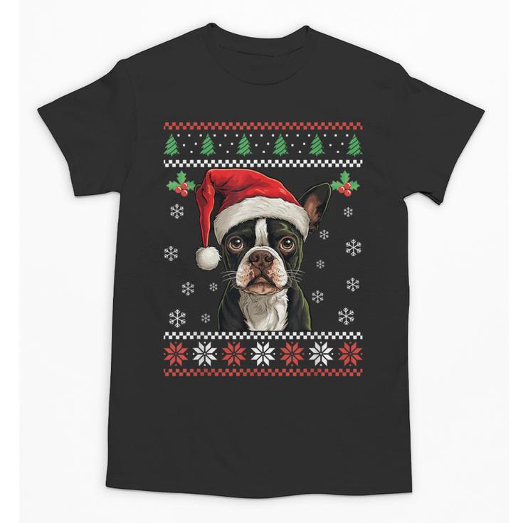 Boston Terrier Ugly Christmas Sweater Xmas For Adults Kids Unisex T-Shirt