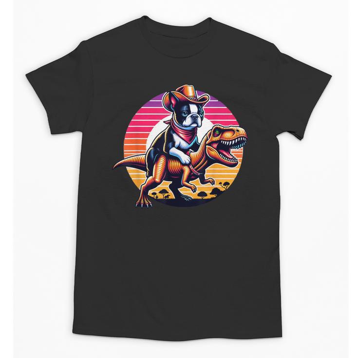 Boston Terrier Wearing A Cowboy Hat On T-Rex Unisex T-Shirt