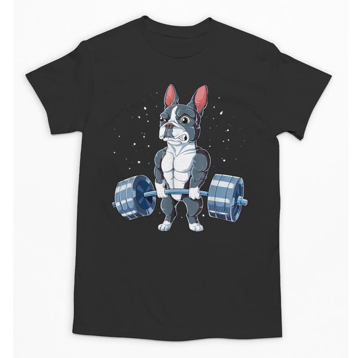 Boston Terrier Weightlifting Deadlift Men Fitness Gym Unisex T-Shirt