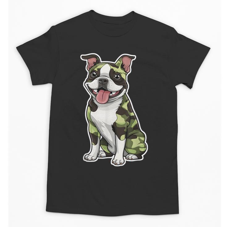 Camo Boston Terrier Pet Owner Camouflage Dog Lover Unisex T-Shirt