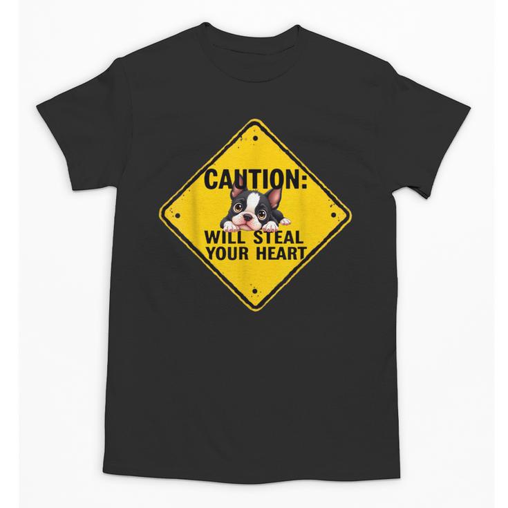 Caution Sign Boston Terrier Dog Bostie Puppy Unisex T-Shirt, trending gift