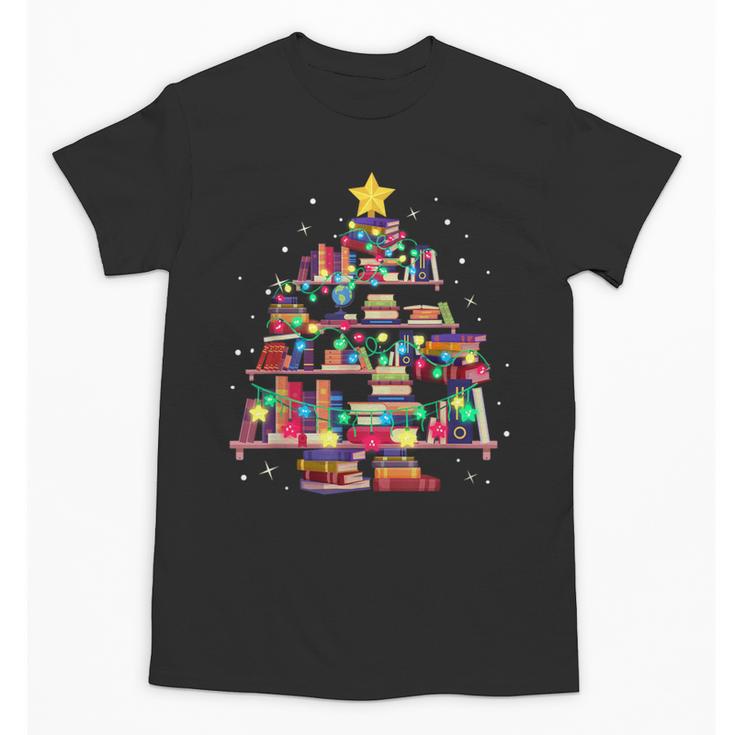 Christmas Library Tree Love Reading Books Nerd Teacher Unisex T-Shirt