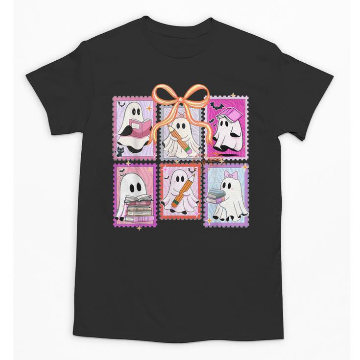 Coquette Bow Spooky Teacher Ghost Halloween Trick Or Teach Unisex T-Shirt
