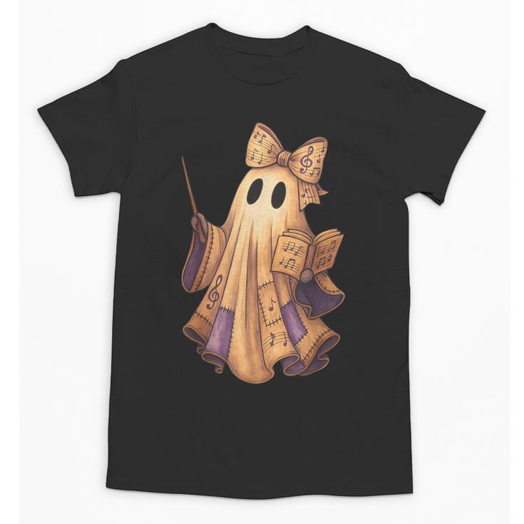 Coquette Music Note Patchwork Ghost Music Teacher Halloween Unisex T-Shirt