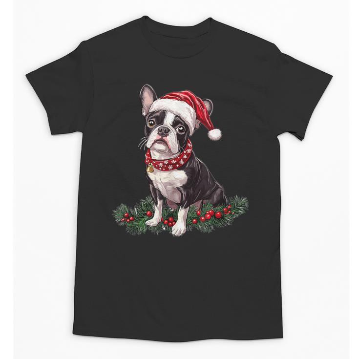 Cute Boston Terrier Dog Christmas Merry X-Mas Graphic Unisex T-Shirt