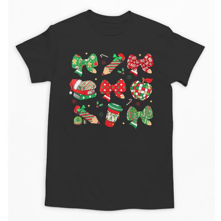 Cute Coquette Pencil Bow Christmas School Teacher Student Unisex T-Shirt